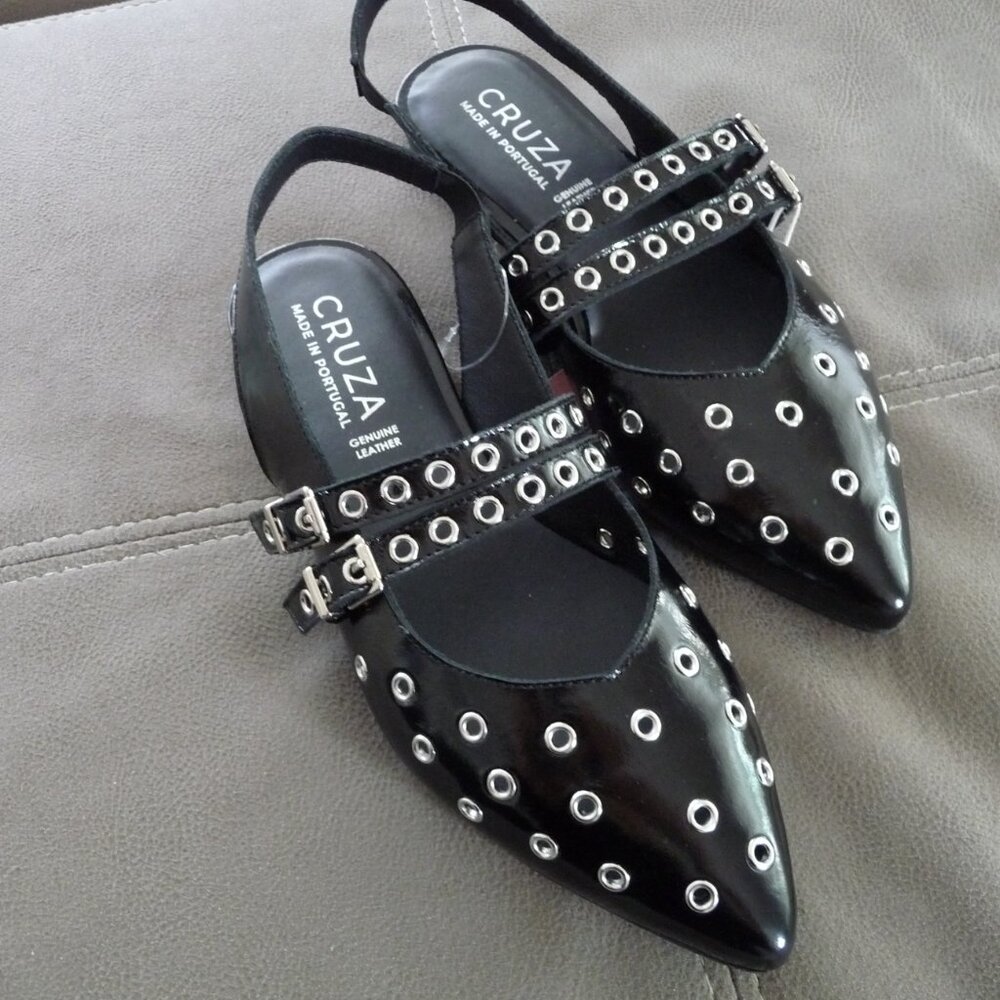 CRUZA PORTUGAL LEATHER EMBELISHED POINTED FLAT BALET SLINGBACK SANDALS 39 NEW